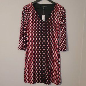 NWT WHBW Black w/  Red and Pink 3D Design Dress w/ Split Bell Sleeve Size XS